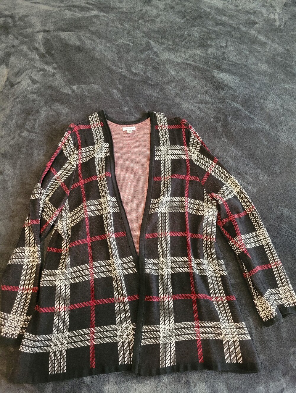 Croft & Barrow Black And Red Plaid Cardigan 2X